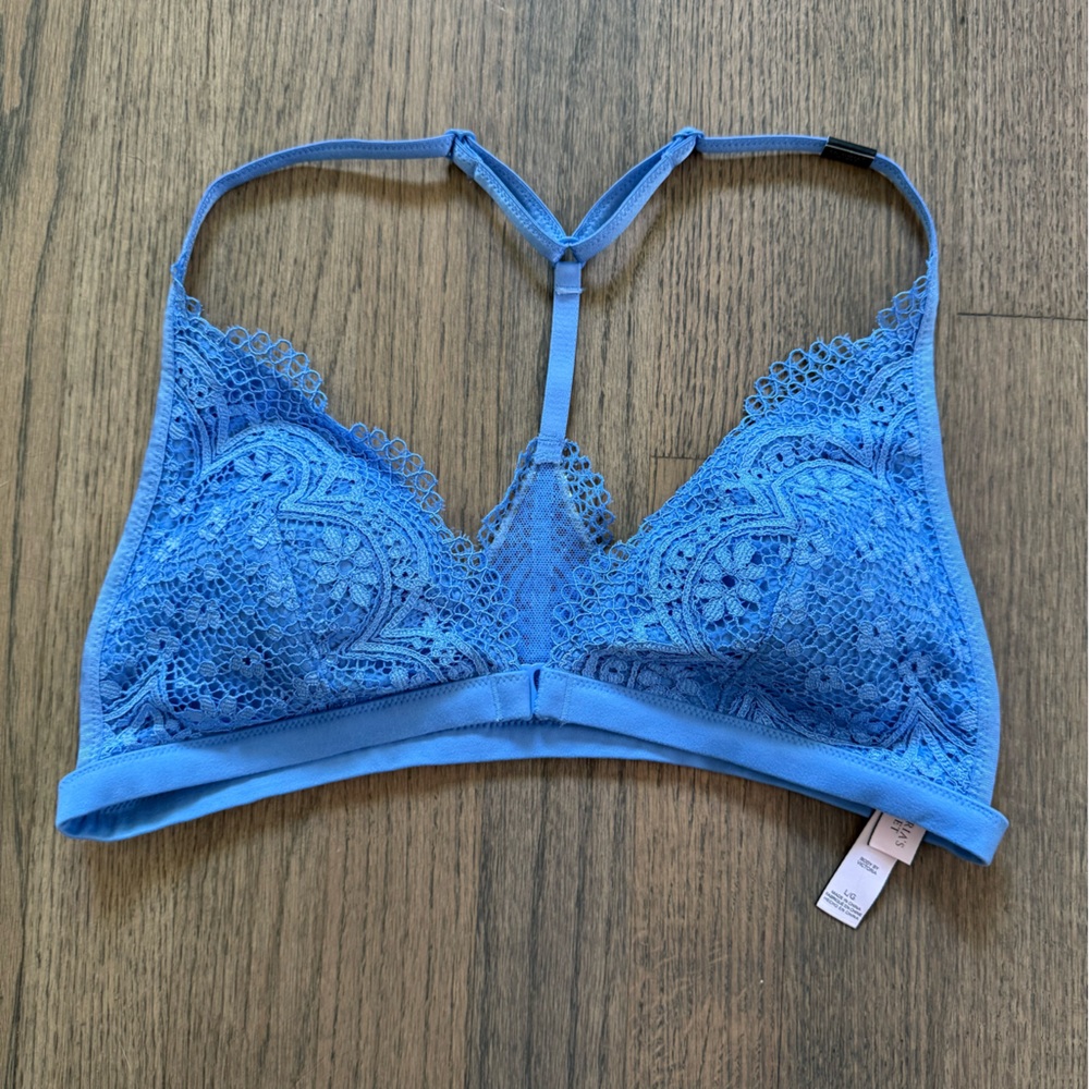 New Victoria Secret Blue Lace Bralette-Size Large